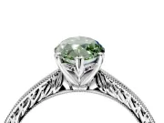 Solitaire Engagement Ring Setting for Fancy Green Marquise Center with Engraved Milgrain Band and Prong Head in Sterling Silver