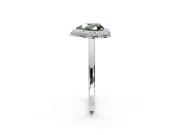 Halo Engagement Ring Setting for Fancy Green Heart-Shaped Center with Plain Tapered Band and Prong Head in White Gold