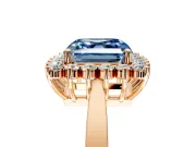 Starburst Halo Engagement Ring Setting for Fancy Blue Asscher Cut Center with Flat Cathedral Band and Prong Head in Rose Gold