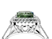 Double Halo Engagement Ring Setting for Fancy Green Princess Cut Center with Narrow Pave Split Shank and Prong Head in Platinum