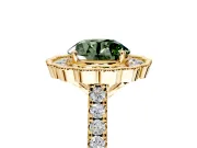 Milgrain Floral Halo Engagement Ring Setting for Fancy Green Round Cut Center with Pave Band and Prong Head in Yellow Gold