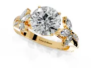 Floral Engagement Ring Setting for Round Cut Center with Trailing Marquise Accents and Prong Head in Yellow Gold