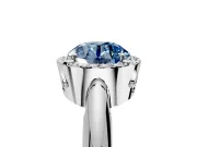Halo Engagement Ring Setting for Fancy Blue Round Cut Center with Tapered Plain Band and Prong Head in White Gold