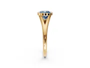 Solitaire Engagement Ring Setting for Fancy Blue Cushion Cut Center with V Split Shank and Bezel Head in Yellow Gold