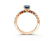 Solitaire Engagement Ring Setting for Fancy Blue Emerald Cut Center with Bezel-Dot Beaded Band and Prong Head in Rose Gold