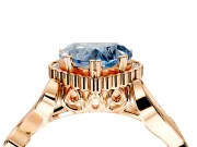 Halo Engagement Ring Setting for Fancy Blue Heart-Shaped Center with Leaf Motif Split Shank and Prong Head in Rose Gold