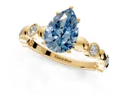 Solitaire Engagement Ring Setting for Fancy Blue Pear-Shaped Center with Beaded Bezel Station Band and Prong Head in Yellow Gold