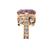 Cathedral Engagement Ring Setting for Fancy Pink Emerald Cut Center with Antique-Style Pave Band and Prong Head in Rose Gold