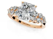Cluster Engagement Ring Setting for Radiant Cut Center with 2-Row Shoulder Clusters and Prong Head in Rose Gold