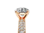 Solitaire Engagement Ring Setting for Round Cut Center with Domed Multi-Row Pave Band and Prong Head in Rose Gold