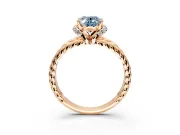 Halo Engagement Ring Setting for Fancy Blue Oval Center with Rope Twist Split Shank and Prong Head in Rose Gold