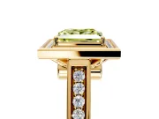 Halo Engagement Ring Setting for Fancy Yellow Princess Cut Center with Outer Bezel Rim, Pave Band and Prong Head in Yellow Gold