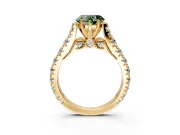 Solitaire Engagement Ring Setting for Fancy Green Heart-Shaped Center with Pave Cathedral Shoulders and Prong Head in Yellow Gold