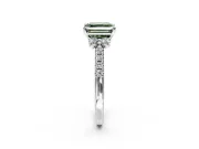 Paired Accent Engagement Ring Setting for Fancy Green Asscher Cut Center with Pave Band and Prong Head in Sterling Silver