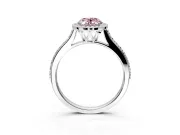 Halo Engagement Ring Setting for Fancy Pink Oval Center with Pave Accents, Heart Basket and Prong Head in Platinum