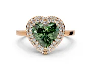 Halo Engagement Ring Setting for Fancy Green Heart-Shaped Center with Plain Tapered Band and Prong Head in Rose Gold