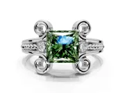 Solitaire Engagement Ring Setting for Fancy Green Princess Cut Center with Twisted Band and Scroll Prong Head in Platinum
