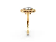 Cluster Halo Engagement Ring Setting for Oval Center with Milgrain Bezel Accents and Prong Head in Yellow Gold