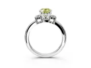 3 Stone Engagement Ring Setting for Fancy Yellow Oval Center with Wide Plain Band and Prong Head in Platinum