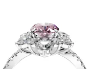 Floral Halo Engagement Ring Setting for Fancy Pink Oval Center with Pave Accents and Prong Head in Platinum