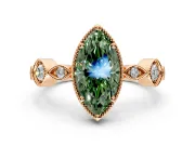 Vintage Station Engagement Ring Setting for Fancy Green Marquise Center with Accents and Prong Head in Rose Gold