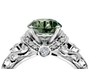 Solitaire Engagement Ring Setting for Fancy Green Round Cut Center with Filigree Band and Prong Head in Sterling Silver