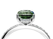 Solitaire Engagement Ring Setting for Fancy Green Radiant Cut Center with Fine Pave Band and Prong Head in Sterling Silver