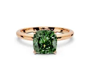 Hidden Halo Engagement Ring Setting for Fancy Green Cushion Cut Center with Thin Round-Wire Band and Prong Head in Rose Gold