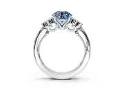 Cluster Engagement Ring Setting for Fancy Blue Round Cut Center with Bezel Accent Clusters and Prong Head in Sterling Silver