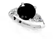 3 Stone Engagement Ring Setting for Fancy Black Round Cut Center with Large Pear-Shaped Accents and Prong Head in Platinum