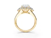 Halo Engagement Ring Setting for Asscher Cut Center with Two-Strand Split Shank and Prong Head in Yellow Gold
