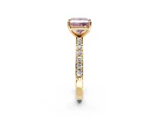 Solitaire Engagement Ring Setting for Fancy Pink Princess Cut Center with Round Cut Pave Band and Prong Head in Yellow Gold