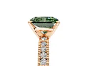 Solitaire Engagement Ring Setting for Fancy Green Radiant Cut Center with Milgrain-Edged Pave Band and Prong Head in Rose Gold