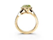 Halo Engagement Ring Setting for Fancy Yellow Heart-Shaped Center with Narrow Pave Split Shank and Prong Head in Yellow Gold