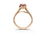Solitaire Engagement Ring Setting for Fancy Pink Emerald Cut Center with Accented Split Shank and Prong Head in Rose Gold