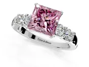 5 Stone Engagement Ring Setting for Fancy Pink Princess Cut Center with Plain Band and Prong Head in Sterling Silver