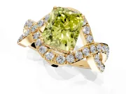 Halo Engagement Ring Setting for Fancy Yellow Radiant Cut Center with Pave Infinity Twist Band and Prong Head in Yellow Gold