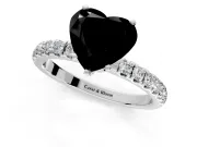 Open Basket Engagement Ring Setting for Fancy Black Heart-Shaped Center with Pave Band and Prong Head in Sterling Silver