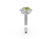 Halo Engagement Ring Setting for Fancy Yellow Round Cut Center with Milgrain Channel Band and Prong Head in Platinum