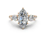 3 Stone Engagement Ring Setting for Marquise Center with Crossover Basket, Pave Band and Prong Head in Rose Gold