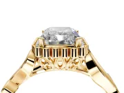 Halo Engagement Ring Setting for Radiant Cut Center with Leaf Motif Split Shank and Prong Head in Yellow Gold