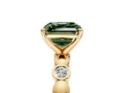 Solitaire Engagement Ring Setting for Fancy Green Asscher Cut Center with Beaded Bezel Station Band and Prong Head in Yellow Gold