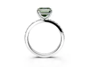 Solitaire Engagement Ring Setting for Fancy Green Asscher Cut Center with Round Cut Pave Band and Prong Head in Platinum