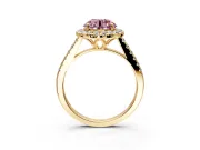 Halo Engagement Ring Setting for Fancy Pink Round Cut Center with Raised Halo, Pave Band and Prong Head in Yellow Gold