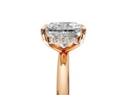 Hidden Halo Engagement Ring Setting for Radiant Cut Center with Thin Rounded Band and Prong Head in Rose Gold
