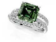 Solitaire Engagement Ring Setting for Fancy Green Asscher Cut Center with Woven 3-Strand Pave Band and Prong Head in White Gold