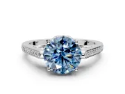 Cathedral Engagement Ring Setting for Fancy Blue Round Cut Center with Antique-Style Pave Band and Prong Head in Platinum