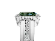 Halo Engagement Ring Setting for Fancy Green Emerald Cut Center with Wide Band, Inlaid Accent Row and Prong Head in Platinum