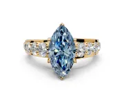 Solitaire Engagement Ring Setting for Fancy Blue Marquise Center with Graduated Shared Prongs and Prong Head in Yellow Gold