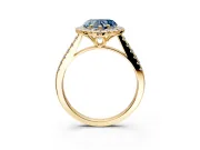 Halo Engagement Ring Setting for Fancy Blue Heart-Shaped Center with Raised Halo, Pave Band and Prong Head in Yellow Gold